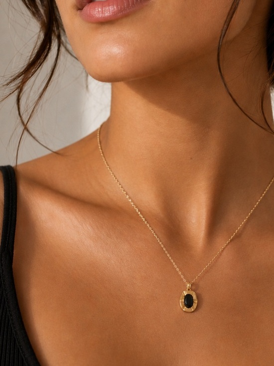 SahrzJewellery Jewelry - 18K Gold Plated Vintage-Inspired Oval Black Stone Pendant Necklace